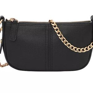 Fossil Jolie Mini Black Crossbody Bag with Gold Chain